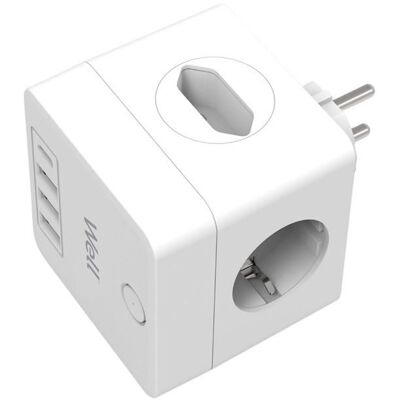 Tomada Dupla c/ 2x Euro, 3x USB-A e 1x USB-C PD 20W - WELL Tomada Dupla c/ 2x Euro, 3x USB-A e 1x USB-C PD 20W - WELL