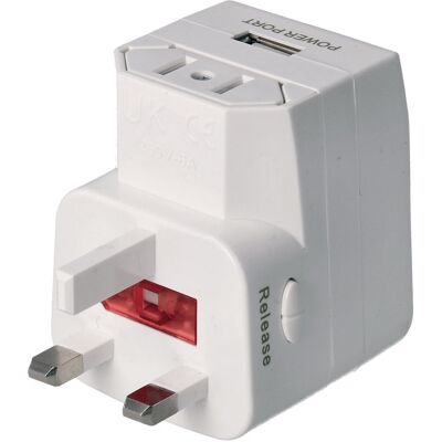 Ficha Adaptadora Universal de Viagem 1500W c/ Porta USB-A - NIMO Ficha Adaptadora Universal de Viagem 1500W c/ Porta USB-A - NIMO