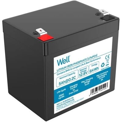 Bateria de Lítio LiFePO4 12,8V 5Ah 64Wh - WELL Bateria de Lítio LiFePO4 12,8V 5Ah 64Wh - WELL
