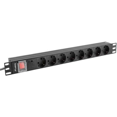 Extensão p/ Rack 8 Tomadas c/ Interruptor 1U (Preto) - LANBERG Extensão p/ Rack 8 Tomadas c/ Interruptor 1U (Preto) - LANBERG