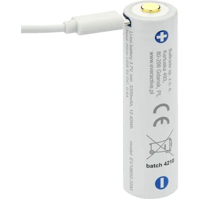 Pilha Lithium 18650 3.7V 3500mAh Recarregável p/ microUSB c/ LED de Estado - everActive Pilha Lithium 18650 3.7V 3500mAh Recarregável p/ microUSB c/ LED de Estado - everActive
