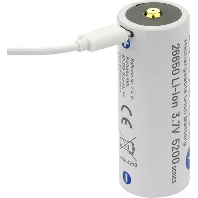 Pilha Lithium 26650 3.7V 5200mAh Recarregável p/ microUSB c/ LED de Estado - everActive Pilha Lithium 26650 3.7V 5200mAh Recarregável p/ microUSB c/ LED de Estado - everActive