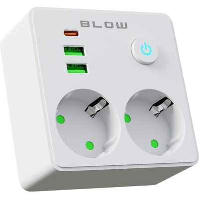 Tomada Dupla c/ 2x Portas USB + Porta USB-C + Interruptor (Branco) - BLOW Tomada Dupla c/ 2x Portas USB + Porta USB-C + Interruptor (Branco) - BLOW