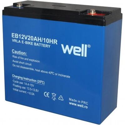 Bateria de Chumbo 12V 20Ah (181 x 77 x 168 mm) p/ Motas Electricas - WELL Bateria de Chumbo 12V 20Ah (181 x 77 x 168 mm) p/ Motas Electricas - WELL
