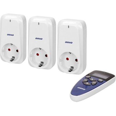 Sistema de 3 Tomadas ON-OFF c/ Comando Função Relógio e Temporizador - ORNO Sistema de 3 Tomadas ON-OFF c/ Comando Função Relógio e Temporizador - ORNO