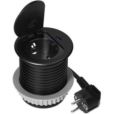 Tomada Elétrica de Encastre c/ Tampa + USB-C PD20W (Preto) - ORNO Tomada Elétrica de Encastre c/ Tampa + USB-C PD20W (Preto) - ORNO
