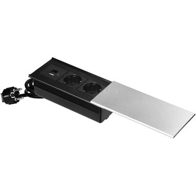 Extensão Dupla Oculta c/ Tampa Deslizante + 1x USB-A e 1x USB-C 4.2A (Prateado) - ORNO Extensão Dupla Oculta c/ Tampa Deslizante + 1x USB-A e 1x USB-C 4.2A (Prateado) - ORNO