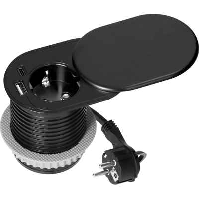 Tomada Elétrica de Encastre c/ Tampa + USB-C / USB-A PD20W (Preto) - ORNO Tomada Elétrica de Encastre c/ Tampa + USB-C / USB-A PD20W (Preto) - ORNO