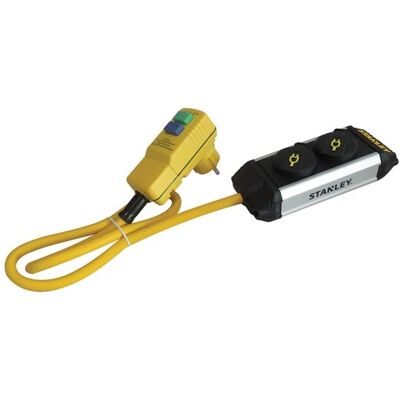 Extensão Dupla RCD IP44 c/ Tampas Protecção + Suporte (1,5 mts) - STANLEY Extensão Dupla RCD IP44 c/ Tampas Protecção + Suporte (1,5 mts) - STANLEY