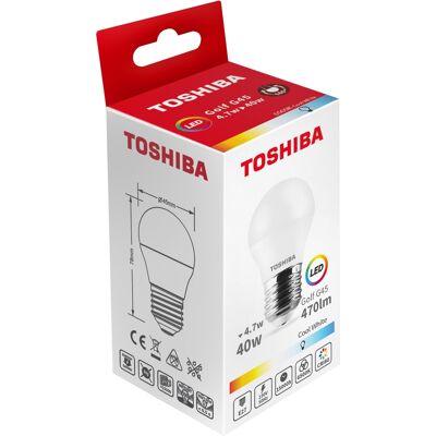 Lâmpada LED E27 G45 4,7W 6500K 470Lm - TOSHIBA Lâmpada LED E27 G45 4,7W 6500K 470Lm - TOSHIBA
