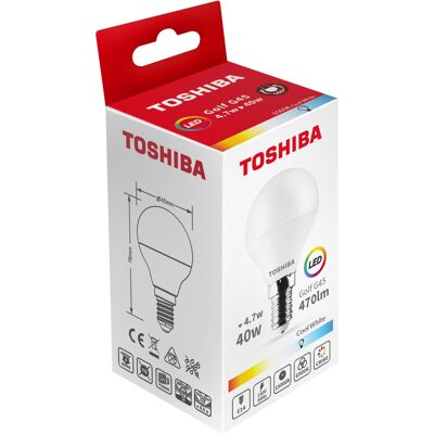 Lâmpada LED E14 G45 4,7W 6500K 470Lm - TOSHIBA Lâmpada LED E14 G45 4,7W 6500K 470Lm - TOSHIBA