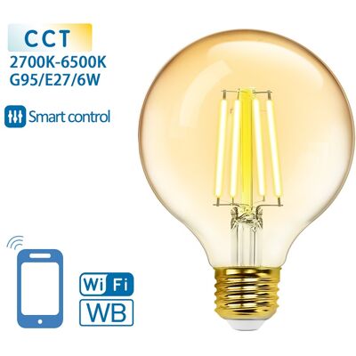 AIGOSTAR Lâmpada LED Inteligente E27 G95 Filamento Smart Wi-Fi 220V 6W 2700K ~ 6500K 806Lm (Âmbar) AIGOSTAR Lâmpada LED Inteligente E27 G95 Filamento Smart Wi-Fi 220V 6W 2700K ~ 6500K 806Lm (Âmbar)