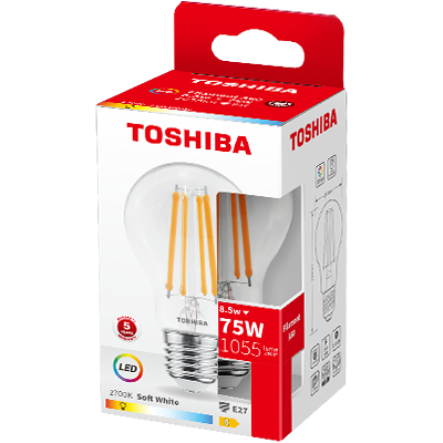 Lâmpada LED E27 A60 "Filamento" 8,5W Branco Q. 2700K 1055Lm - TOSHIBA Lâmpada LED E27 A60 "Filamento" 8,5W Branco Q. 2700K 1055Lm - TOSHIBA