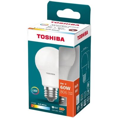 Lâmpada LED Essential Prime A60 E27 8W 2700K 806Lm - TOSHIBA Lâmpada LED Essential Prime A60 E27 8W 2700K 806Lm - TOSHIBA