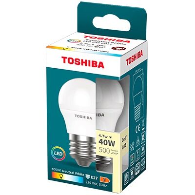 Lâmpada LED Essential Prime G45 E27 4,7W 4000K 500Lm - TOSHIBA Lâmpada LED Essential Prime G45 E27 4,7W 4000K 500Lm - TOSHIBA