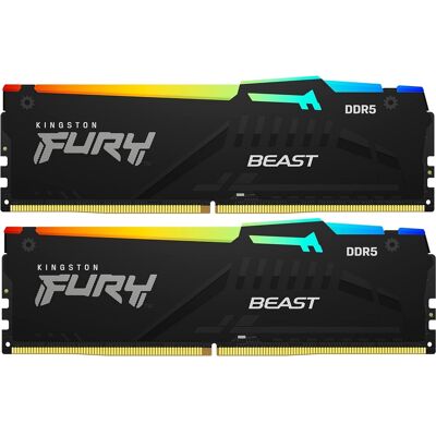 Memória RAM DIMM Fury Beast RGB 128GB (2x64GB) DDR5-5600MHz (AMD Expo/Intel XMP) CL40 - KINGSTON Memória RAM DIMM Fury Beast RGB 128GB (2x64GB) DDR5-5600MHz (AMD Expo/Intel XMP) CL40 - KINGSTON