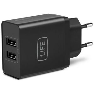 Carregador Dual USB 5V/2.4A Preto - 1LIFE Carregador Dual USB 5V/2.4A Preto - 1LIFE