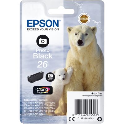 Tinteiro EPSON Preto Photo Serie 26 XP-600/700/800 - C13T26114012 Tinteiro EPSON Preto Photo Serie 26 XP-600/700/800 - C13T26114012