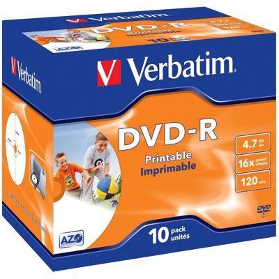 Pack 10x DVD-R 16x 4.7GB Printable Jewel Cased - VERBATIM Pack 10x DVD-R 16x 4.7GB Printable Jewel Cased - VERBATIM