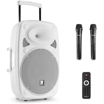 Coluna Amplificada Portátil 15" 1000W MP3/USB/SD/FM/2xUHF/BLUETOOTH (VERVE46) Branco - VONYX Coluna Amplificada Portátil 15" 1000W MP3/USB/SD/FM/2xUHF/BLUETOOTH (VERVE46) Branco - VONYX