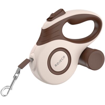 Trela Retrátil 5 mts c/ Compartimento de Saco p/ Animais de Estimação (Castanho) - ROJECO Trela Retrátil 5 mts c/ Compartimento de Saco p/ Animais de Estimação (Castanho) - ROJECO