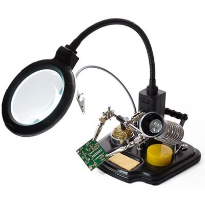 Lupa de Mesa c/ Iluminação LED + Suporte de Ferro Soldar + Pinças Lupa de Mesa c/ Iluminação LED + Suporte de Ferro Soldar + Pinças
