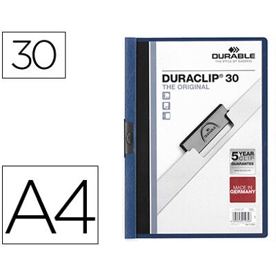 Pasta Dossier Durable, C/Clip Lateral, A4, 30 Folhas Azul Escuro Pasta Dossier Durable, C/Clip Lateral, A4, 30 Folhas Azul Escuro