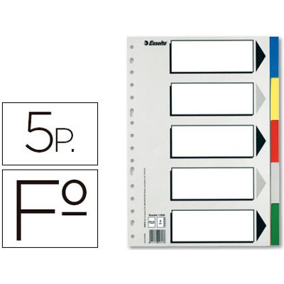 Separador Esselte de Plastico Conjunto de 5 Separadores Folio c/ 5 Cores Multiperfurado Separador Esselte de Plastico Conjunto de 5 Separadores Folio c/ 5 Cores Multiperfurado