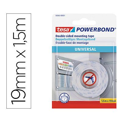 Fita Adesiva Tesa Dupla Face Powerbond Universal Uso Interior 1,5 M X 19 mm Fita Adesiva Tesa Dupla Face Powerbond Universal Uso Interior 1,5 M X 19 mm