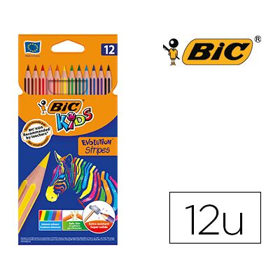 Lápis de Cores Bic Evolution Stripes Caixa de 12 Cores Sortidas Lápis de Cores Bic Evolution Stripes Caixa de 12 Cores Sortidas