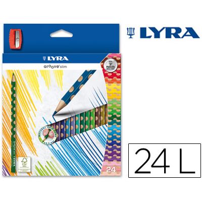 Lápis de Cores Lyra Groove Slim Triangular Minas de 3,3 mm Caixa de 24 Cores + Apara Lápis Lápis de Cores Lyra Groove Slim Triangular Minas de 3,3 mm Caixa de 24 Cores + Apara Lápis