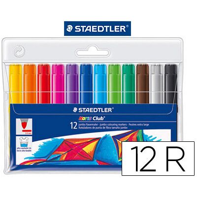Marcador Staedtler Cor Jumbo Traco 3 mm Estojo de 12 Cores Sortidas Marcador Staedtler Cor Jumbo Traco 3 mm Estojo de 12 Cores Sortidas