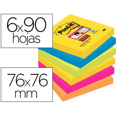 Bloco Notas Adesivas Post-It Super Sticky 76X76 mm c/ 90 Folhas (6 Blocos) Cores Sortidas Rio Bloco Notas Adesivas Post-It Super Sticky 76X76 mm c/ 90 Folhas (6 Blocos) Cores Sortidas Rio