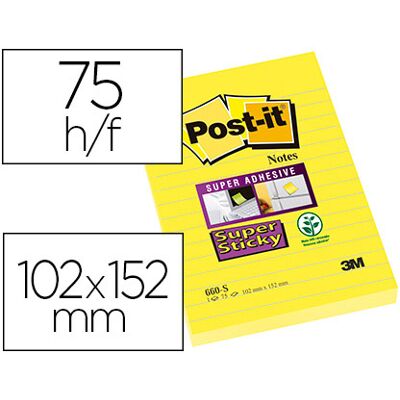Bloco Notas Adesivas Post-It Super Sticky Raiado Amarelo Ultra 102X152 mm Bloco Notas Adesivas Post-It Super Sticky Raiado Amarelo Ultra 102X152 mm