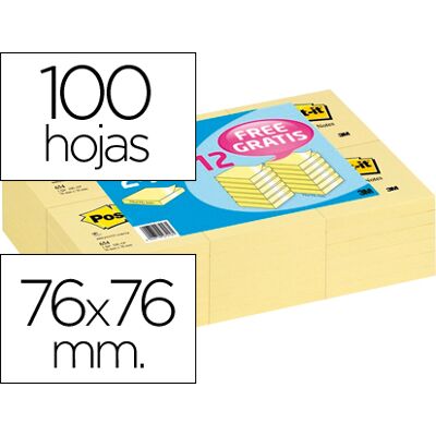Bloco Notas Adesivas Tira e Poe Post-It 76X76mm -Pack Promocional 24+12 Bloco Notas Adesivas Tira e Poe Post-It 76X76mm -Pack Promocional 24+12