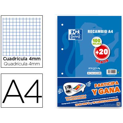 Recarga Oxford Din A4 100 + 20 Folhas Gratis 90 Gr Quadricula 4 mm 4 Furos Recarga Oxford Din A4 100 + 20 Folhas Gratis 90 Gr Quadricula 4 mm 4 Furos