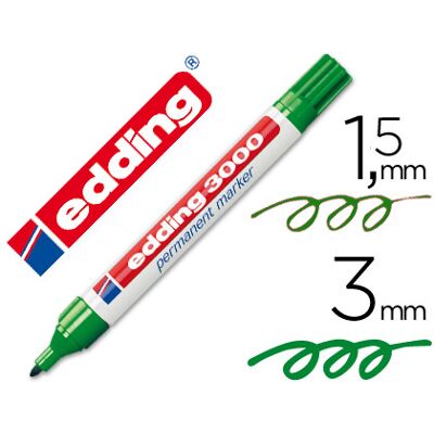 Marcador Edding 3000 Verde Permanente-Ponta Redonda 3mm Marcador Edding 3000 Verde Permanente-Ponta Redonda 3mm