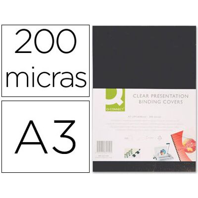 Capa de Encadernacao Q-Connect PVC Din A3 Opaca Preta 200 Microns (100 Unidades) Capa de Encadernacao Q-Connect PVC Din A3 Opaca Preta 200 Microns (100 Unidades)