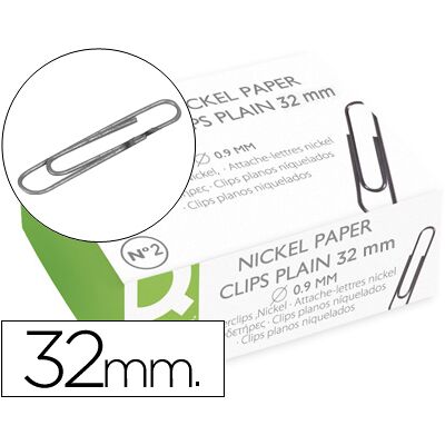 Clips Q-Connect Niquelados Labiado N. 2 - 32 mm Caixa de 100 Unidades Clips Q-Connect Niquelados Labiado N. 2 - 32 mm Caixa de 100 Unidades