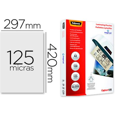 Pack 100x Bolsa de Plastificar Fellowes Brilho Din A3 125 Microns Pack 100x Bolsa de Plastificar Fellowes Brilho Din A3 125 Microns