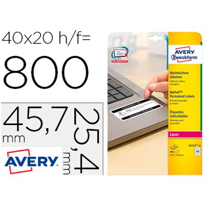 Etiqueta Adesiva Avery Tamanho 45,7X25,4 mm Permanente Laser Branca (800 Unidades) Etiqueta Adesiva Avery Tamanho 45,7X25,4 mm Permanente Laser Branca (800 Unidades)