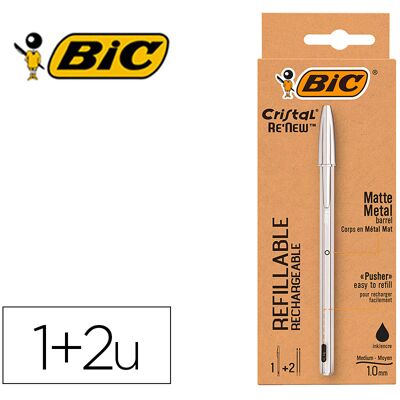 Esferografica Bic Cristal Renew Tinta Preta Pack De 1 Unidade + 2 Recargas - BIC Esferografica Bic Cristal Renew Tinta Preta Pack De 1 Unidade + 2 Recargas - BIC