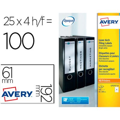 Etiqueta Adesiva Avery Permanente Branca 61X192 Mm Para Lombada Caixa De 100 Unidades - AVERY Etiqueta Adesiva Avery Permanente Branca 61X192 Mm Para Lombada Caixa De 100 Unidades - AVERY