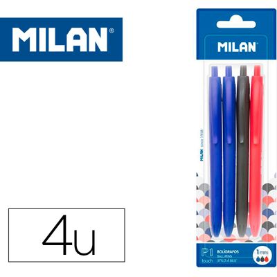 Esferografica Milan P1 Retratil 1 Mm Touch Blister De 4 Unidades Cores Sortidas - MILAN Esferografica Milan P1 Retratil 1 Mm Touch Blister De 4 Unidades Cores Sortidas - MILAN