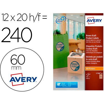 Etiqueta Adesiva Avery Kraft Efeito Cartao Redonda 60 Mm Removivel Para Laser E Tinteiro - AVERY Etiqueta Adesiva Avery Kraft Efeito Cartao Redonda 60 Mm Removivel Para Laser E Tinteiro - AVERY