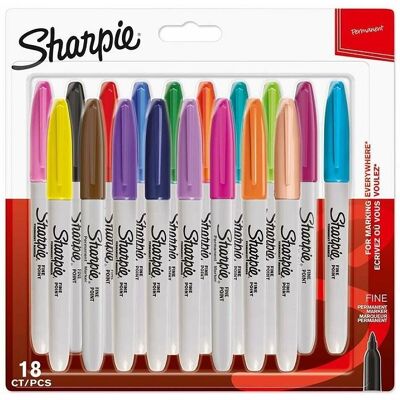 Marcadores Permanentes Ponta Fina de 18 Unidades (Cores Sortidas) - SHARPIE Marcadores Permanentes Ponta Fina de 18 Unidades (Cores Sortidas) - SHARPIE