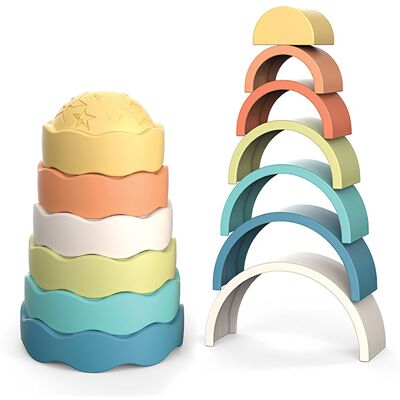 Torre Empilhar Arco Íris Plus 13 Pcs Bio Plástico Giros - GIROS Torre Empilhar Arco Íris Plus 13 Pcs Bio Plástico Giros - GIROS