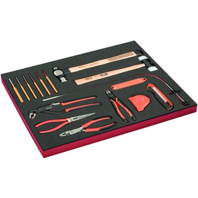 Conjunto de alicates, ferramentas de corte, martelos e pinça de recolha em inserção de espuma 3/3 Fit&Go - 25 peças Bahco FF1A189 Conjunto de alicates, ferramentas de corte, martelos e pinça de recolha em inserção de espuma 3/3 Fit&Go - 25 peças Bahco FF1A189