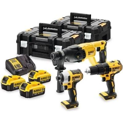 Kit 18V = Aparafusadora DCD777 + Martelo Giratório DCH133 + Chave de impacto DCF787 DEWALT DCK372M3T-QW Kit 18V = Aparafusadora DCD777 + Martelo Giratório DCH133 + Chave de impacto DCF787 DEWALT DCK372M3T-QW