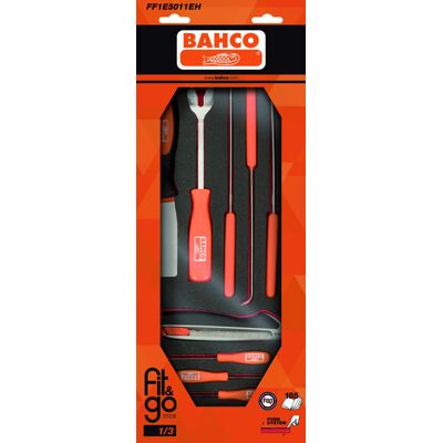 Conjunto de sovelas, ganchos e lâminas em inserção de espuma 1/3 Fit&Go - 11 peças por embalagem Bahco FF1E5011EH Conjunto de sovelas, ganchos e lâminas em inserção de espuma 1/3 Fit&Go - 11 peças por embalagem Bahco FF1E5011EH